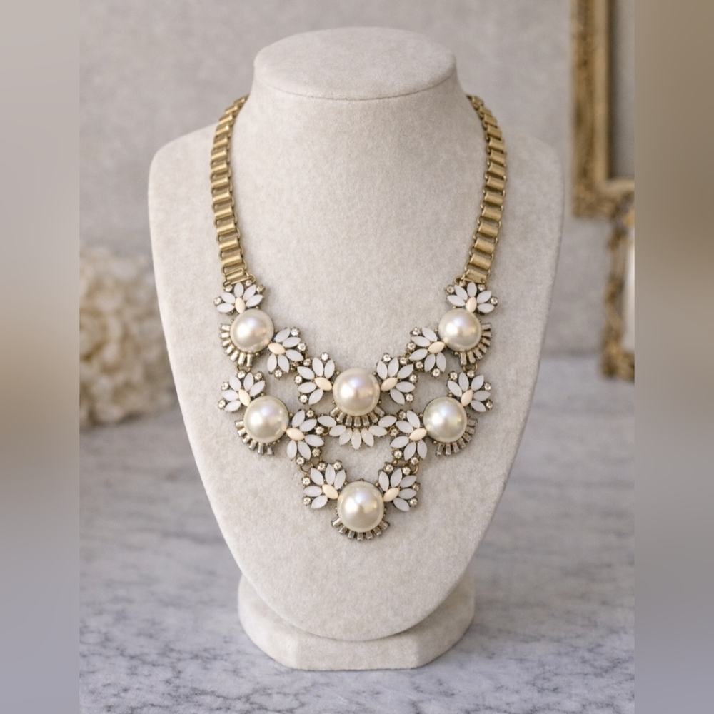 Statement Necklace ~ Gold, Cream & White
